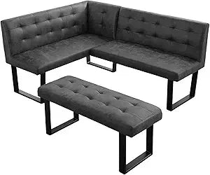 3 Piece Dining Table Set with Bench, 42.9 Inch Modern Kitchen Table with Left Seat Corner and 43.3 Inch Bench for Family Dining