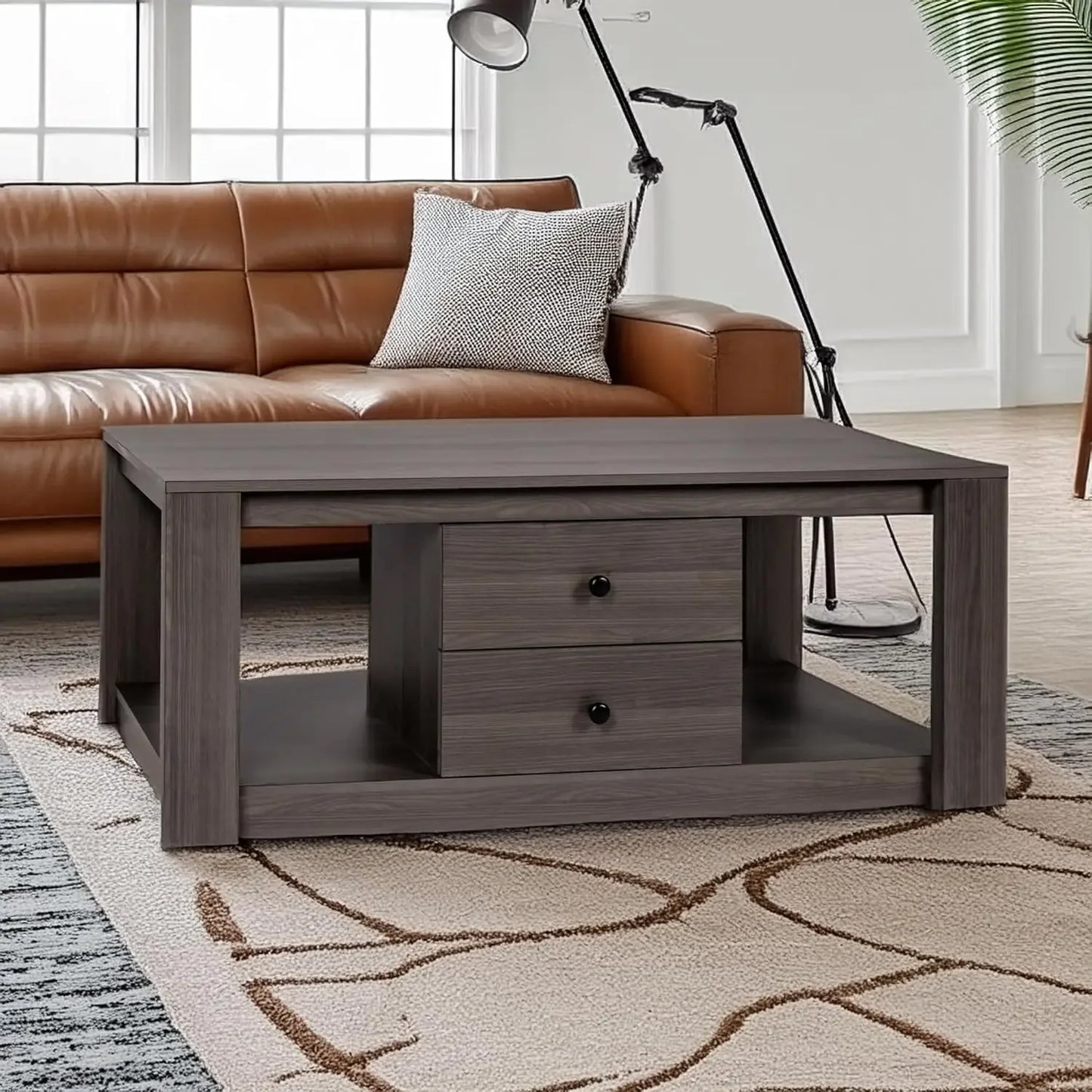 Coffee Table,Modern Wooden Rectangle Coffee Tables with Storage,2 Drawer Center Table for Living Room