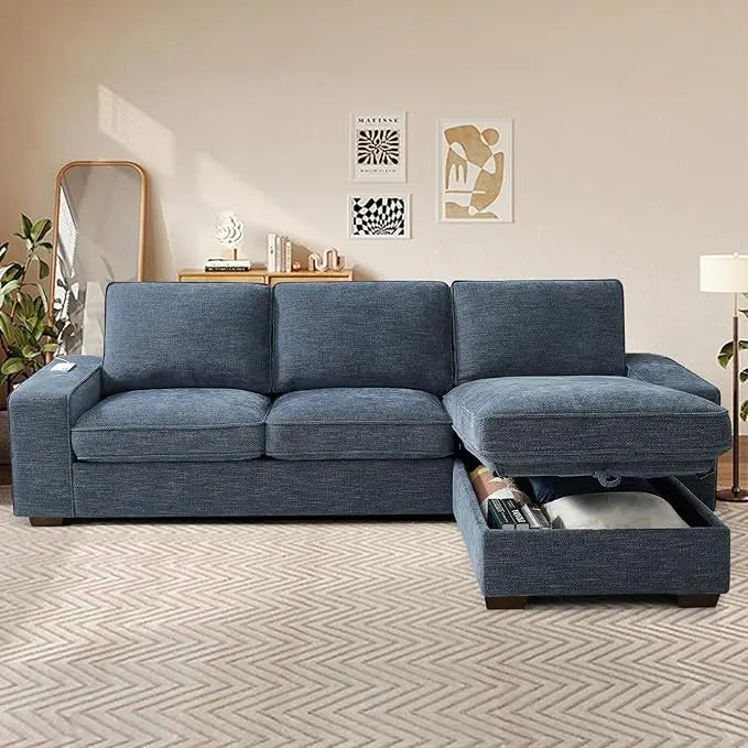 Luxury-Style 99” L-Shape Convertible Sectional Couches Sofas with 190L Storage Chaise,Chenilee Sofas with Removable Cushion