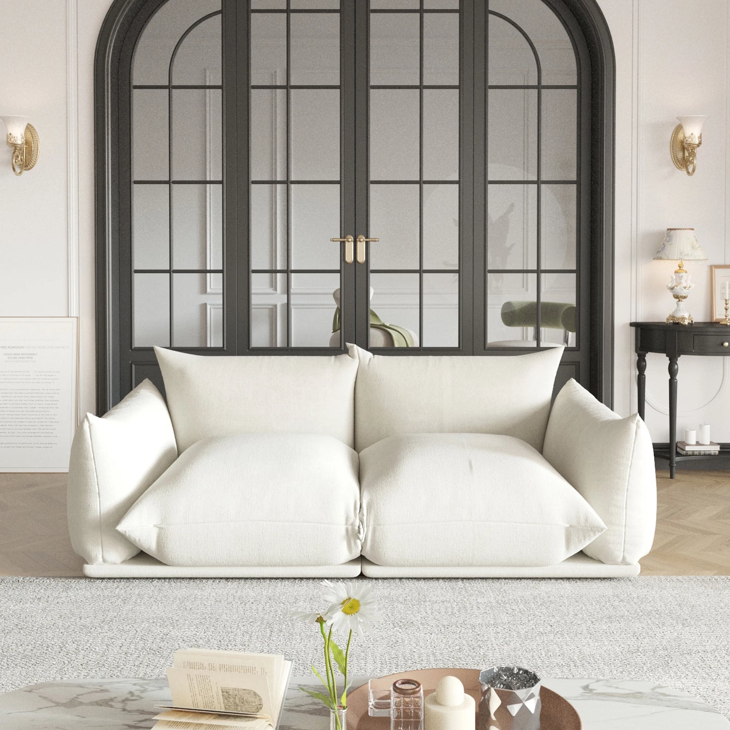 Love Seat Chenille Couch Mid-Century Sofa Deep Love Seat Couches 77" Plush Sofas Furniture for Small Spaces Living Room Bedroom