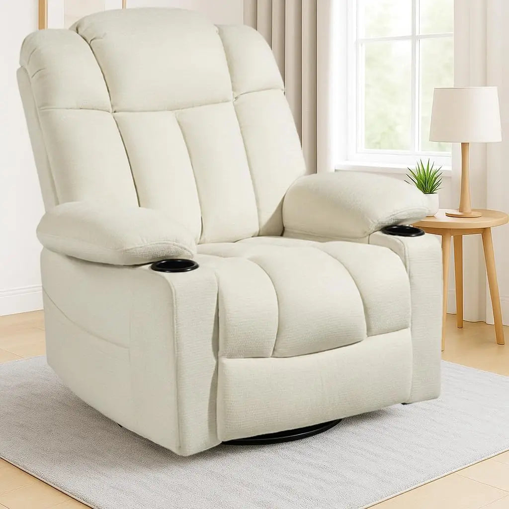 Swivel Rocker Recliner Chair for Adults, Manual Glider Reclining Sofa with Massage & Heat, 360° Swivel Rocking Chair