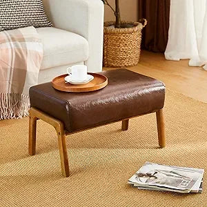 15.5"(H) Footrest Stool, Leatherette Ottoman, Accent Padded Sofa Foot Stool for Accent Chair, Wood Frame Foot Rest Ottoman for