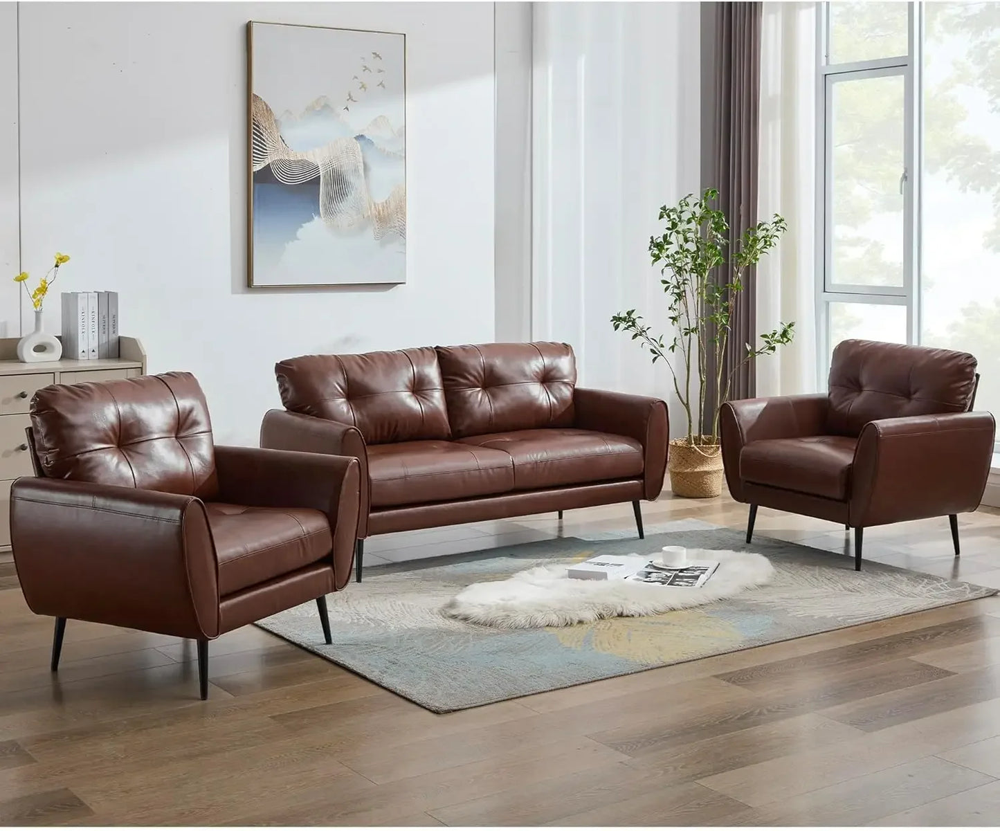 Sofa Couch 61" Small Loveseat Couches for Living Room Leather Couch Mid Century Modern Tufted Mini Sofa Comfy Office