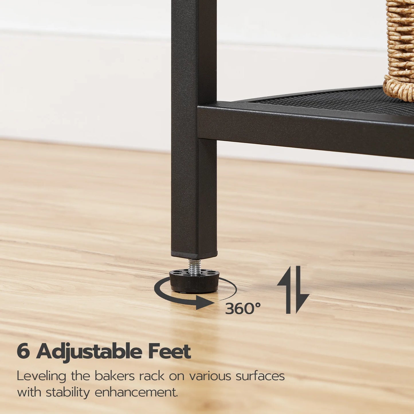 HOOBRO Large Bakers Rack with Power Outlets 6-Tier Microwave Stand with 4 Hooks Coffee Bar Rustic Brown and Black