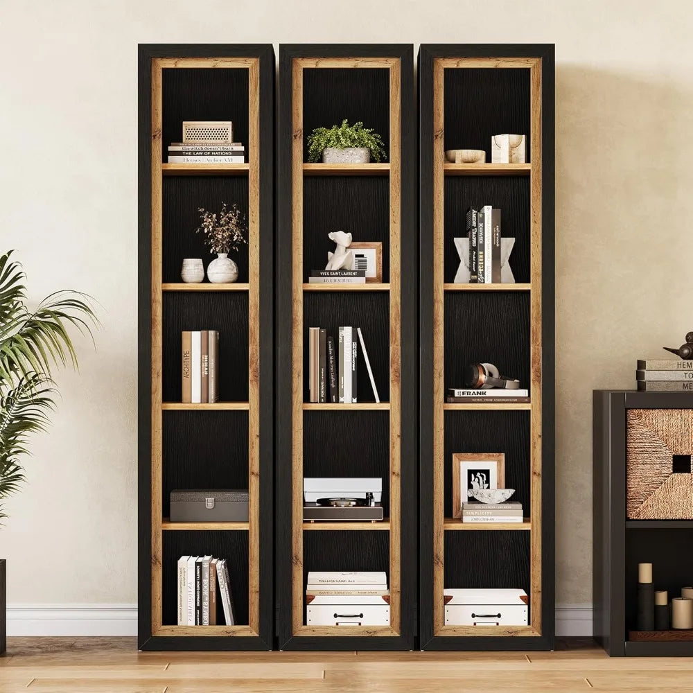 5-Shelf Tall Narrow Bookcase with Open Cubes for Modern Living and Bedroom Storage