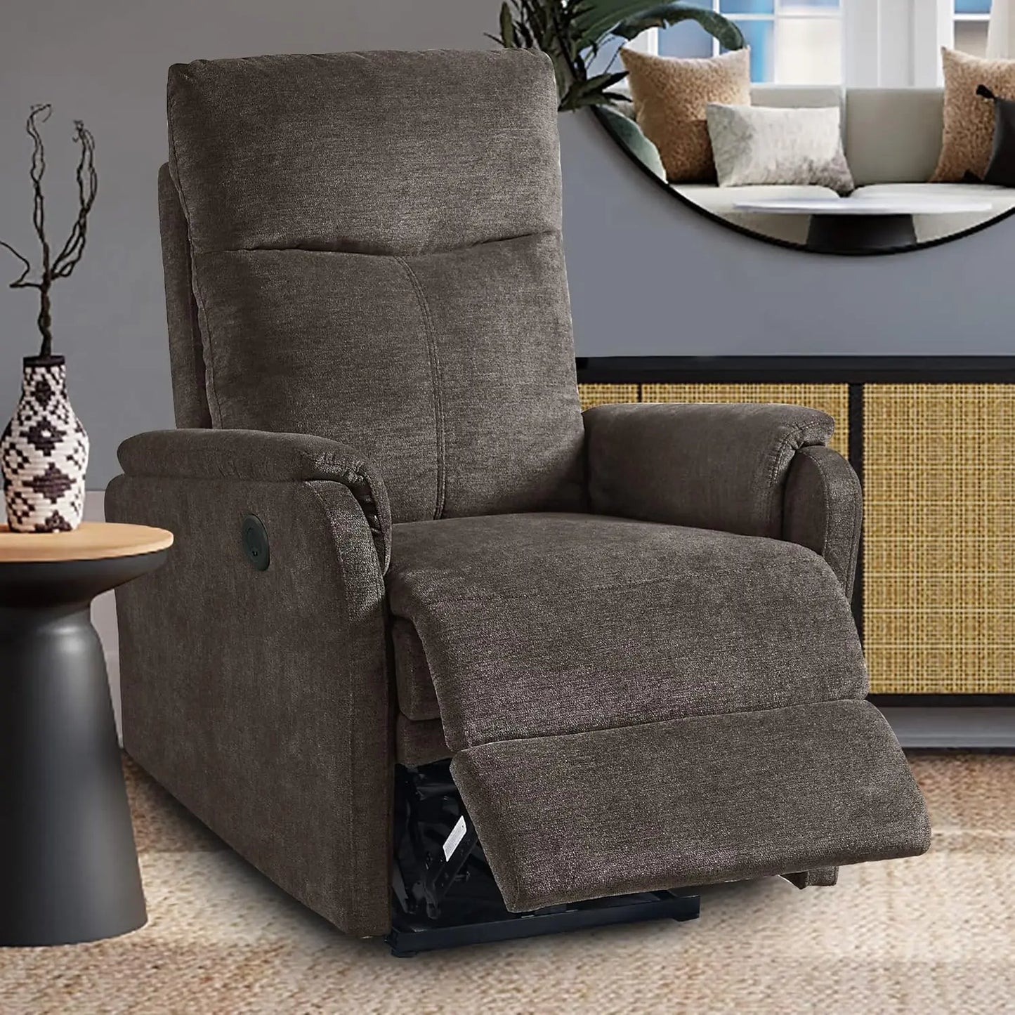 Small Electric Power Recliner, Breathable Leathaire Fabric Reclining Chair, USB Ports, Electric Home Theater Seating