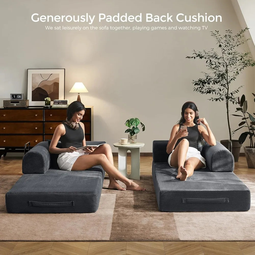 Modular Corduroy Sleeper Sofa with Removable Armrests and Fixed-Shape Frame, Folding Mattress Couch for Sleep