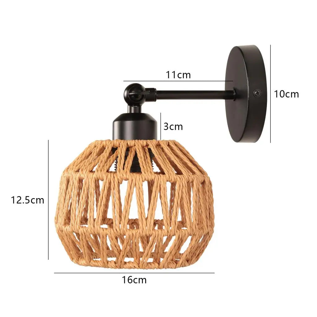 Rattan Wall Lamp Bedroom Living Room Corridor Wall Light E27 Bedside Lamp Retro Hemp Rope Woven Sconce Indoor Lighting Fixtures