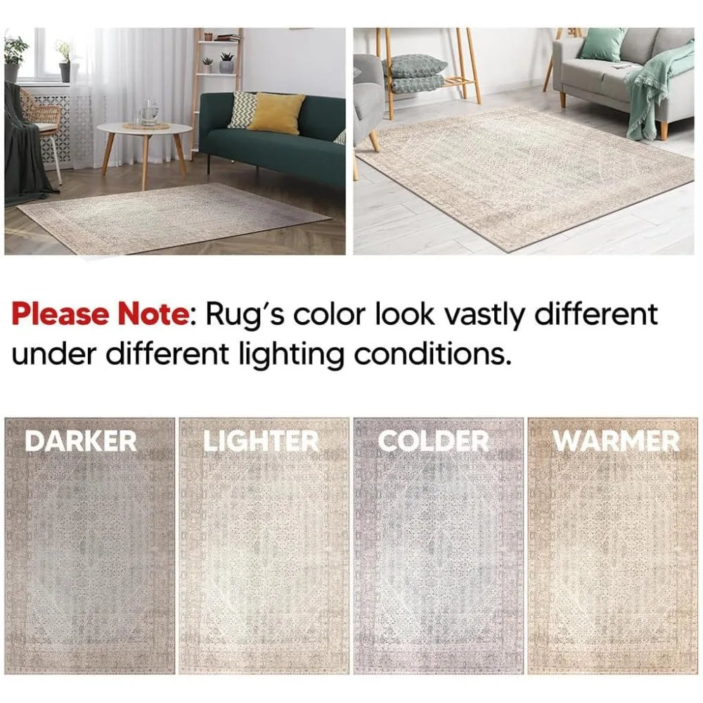 "8x10 Machine Washable Rug with Non-Slip Bottom - Perfect for Living, Dining, and Bedroom Spaces - Vintage Style, Easy to Clean"