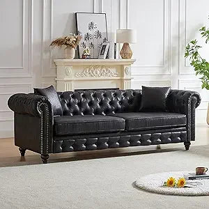 Mid Century Modern Couch,85.5" High-tech Fabric Button Tufted Oversized Loveseat Sofa w/ Nailhead Trim&Roll Armrest,Upholstered