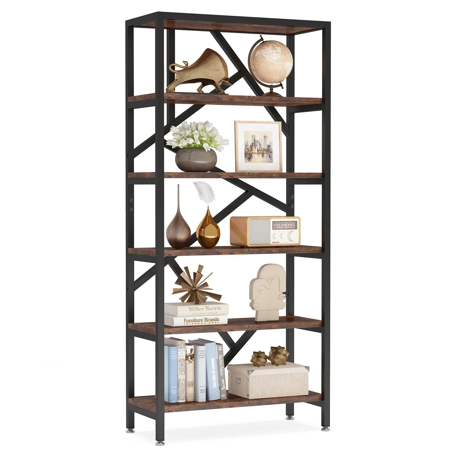 Tribesigns Bookshelf 71" Industrial Etagere Bookcase 5 Shelf Display Rack For Living Room
