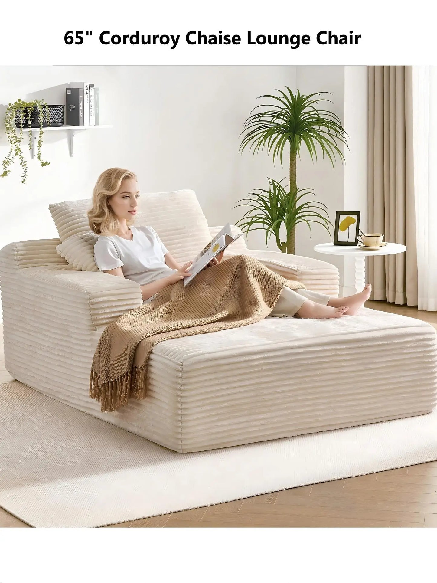 Chaise Lounge Chair, 65" Oversized Corduroy Sofa Bed, Cloud Sleeper Chairs With Wide Armrests, Couches for Living Room , Bedroom