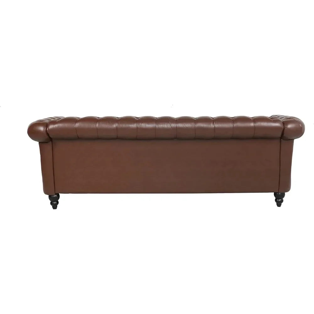 Modern PU Tufted Couch 3 Seater with Rolled Arms and Nailhead for Living Room, Bedroom, Office, Apartment