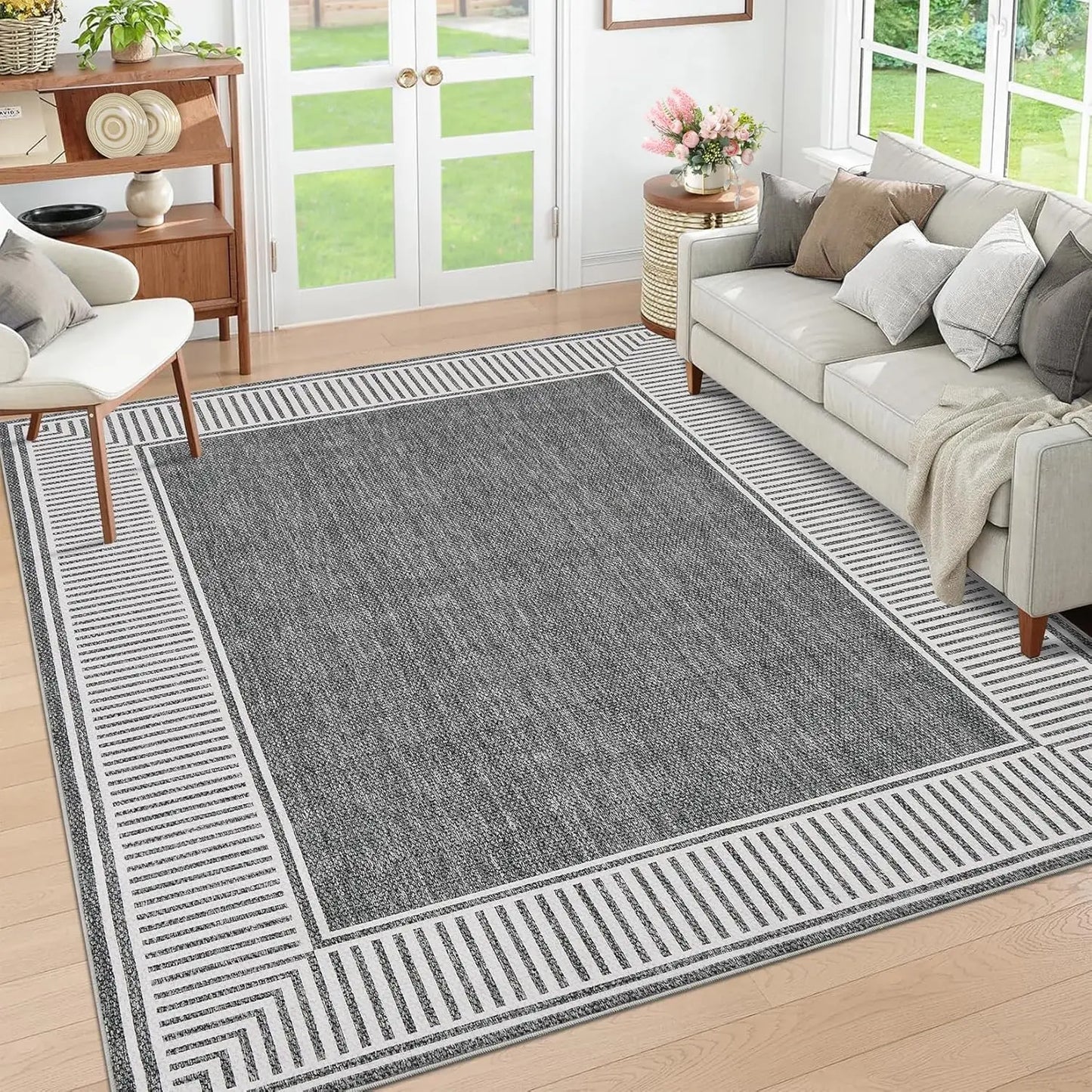 Area Rugs for Living Room 9x12 Modern Bordered Rugs Accent Rug Foldable Carpet for Bedroom Living Room Home Office