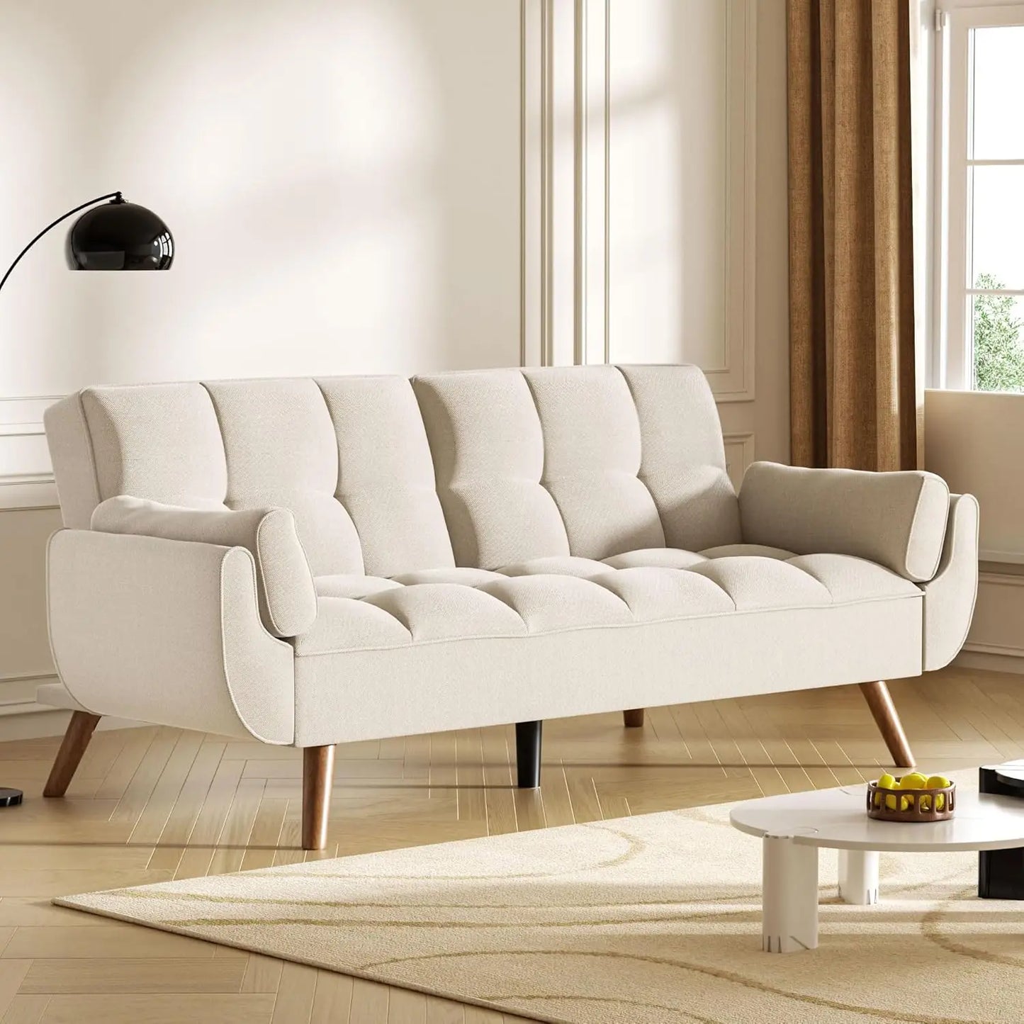 75.4" Futon Couch, Convertible Loveseat Sleeper Couch with Adjustable Backrest for Small Spaces