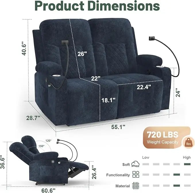 Loveseat Recliner Sofa, 2 Seater Reclining Loveseat sofa, PU Leather RV Loveseat Couch, FSC Certified Recliner Chair for Living