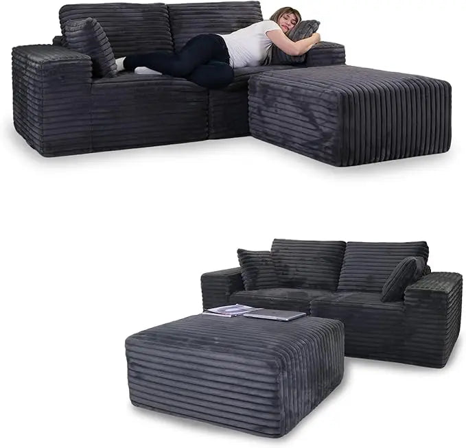 Boneless Couch with Ottoman, Cloud Sofa Modular Sectional Small L-Shaped Sofa, Memory Foam Couch, Upholstered Couches