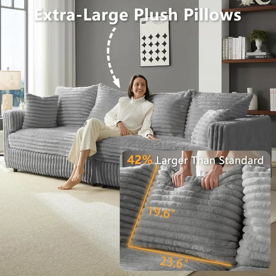 102.4 Oversized Cloud Couch Convertible 4 Deep Seat Foam Sofa Couch 2 in 1 Plush Corduroy Sofa with 6 Soft Pillows Modern Modul