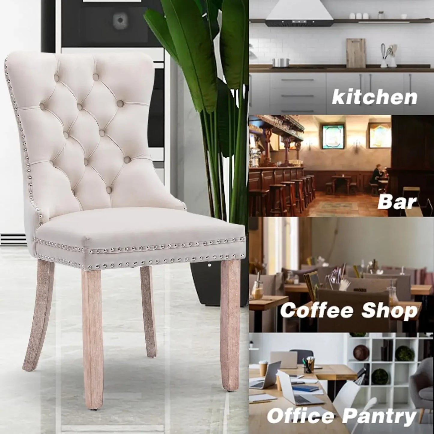 NEW Velvet Dining Chairs Set of 6, Tall Back Side Chair, Modern Upholstered High-end Tufted Side Chair with Button Back Ring