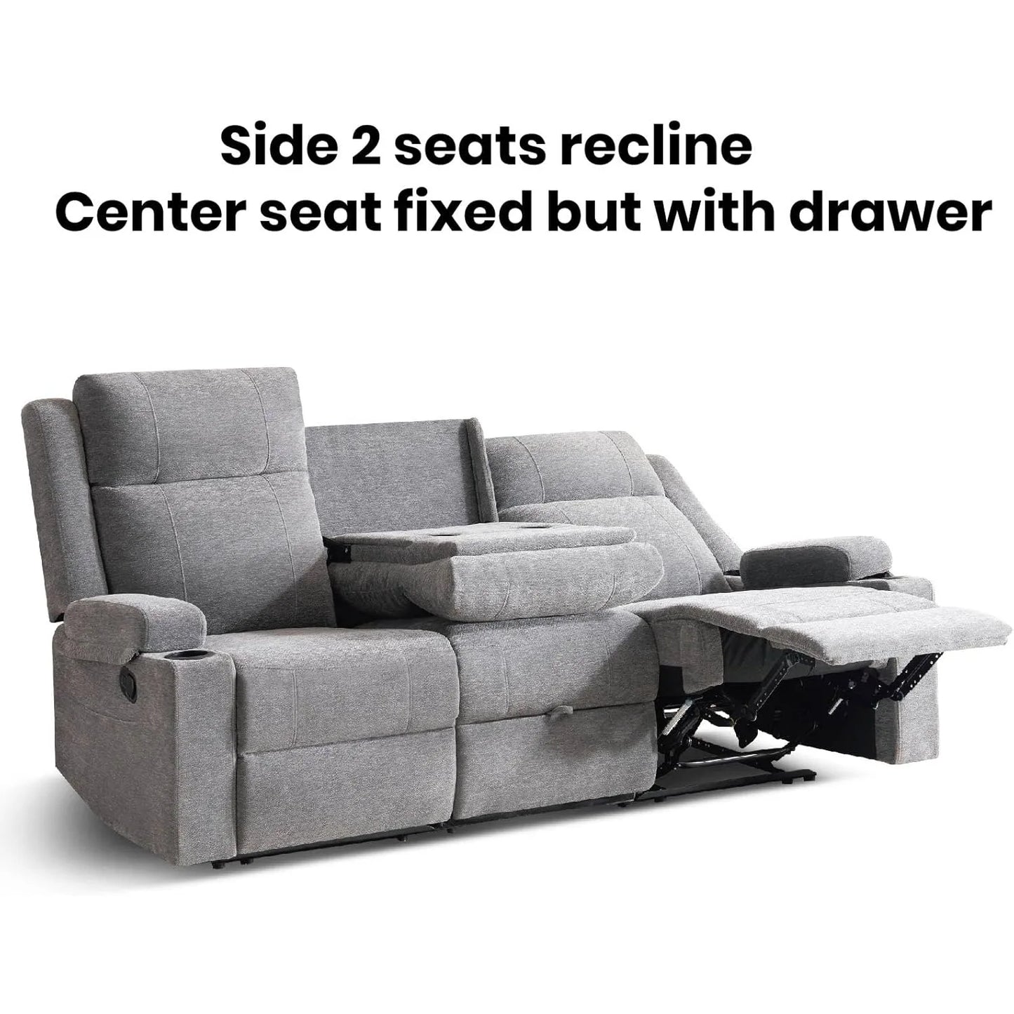 Manual Reclining Sofa with Storage Drawer, 3 Seat Wall Hugger Recliner Couch with Cup Holders, Side Pockets