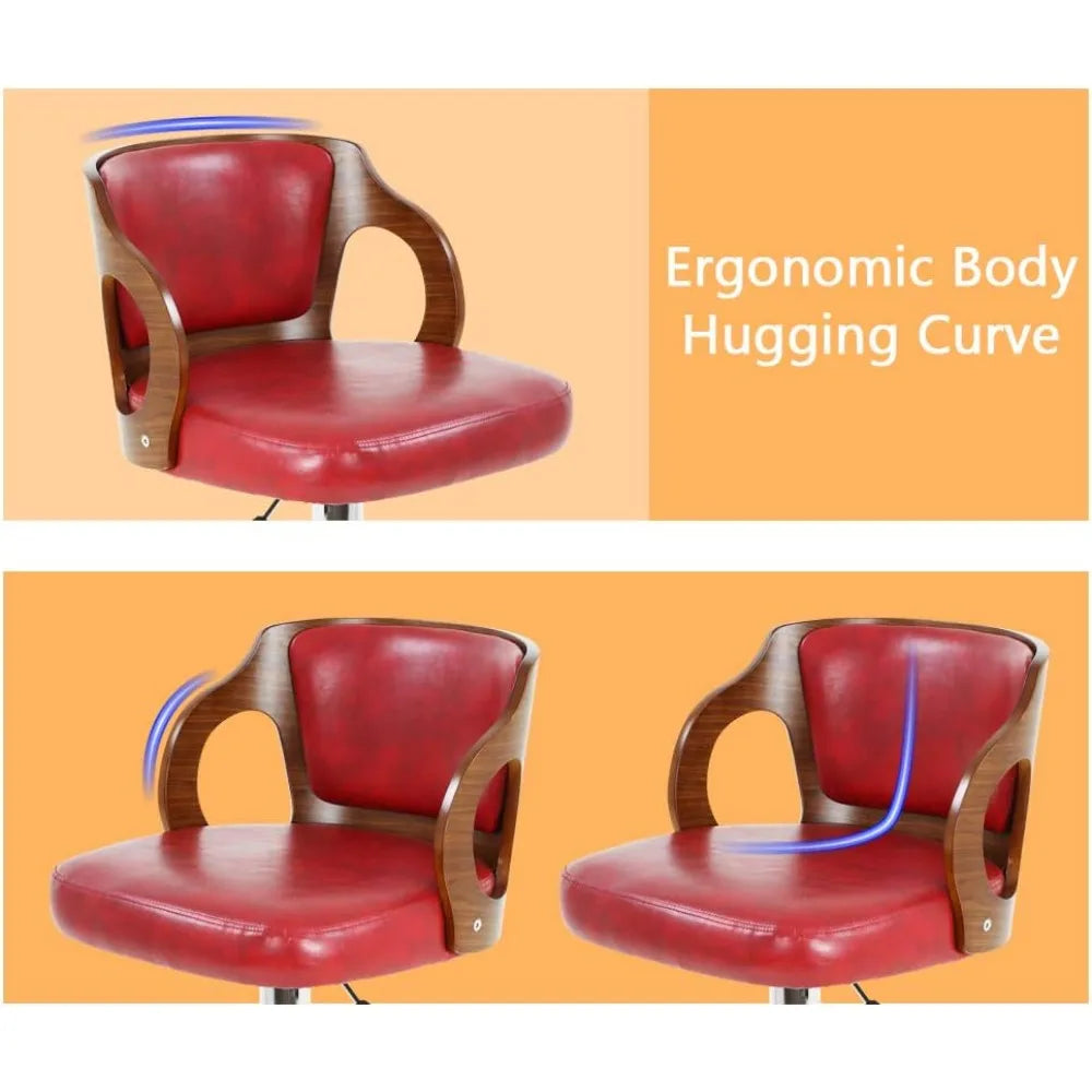 Set of 2 Barstools Height Adjustable Counter Stools Modern Bar Stool Beech Bar Chairs Swivel Bar Stool PU Leather Hydraulic