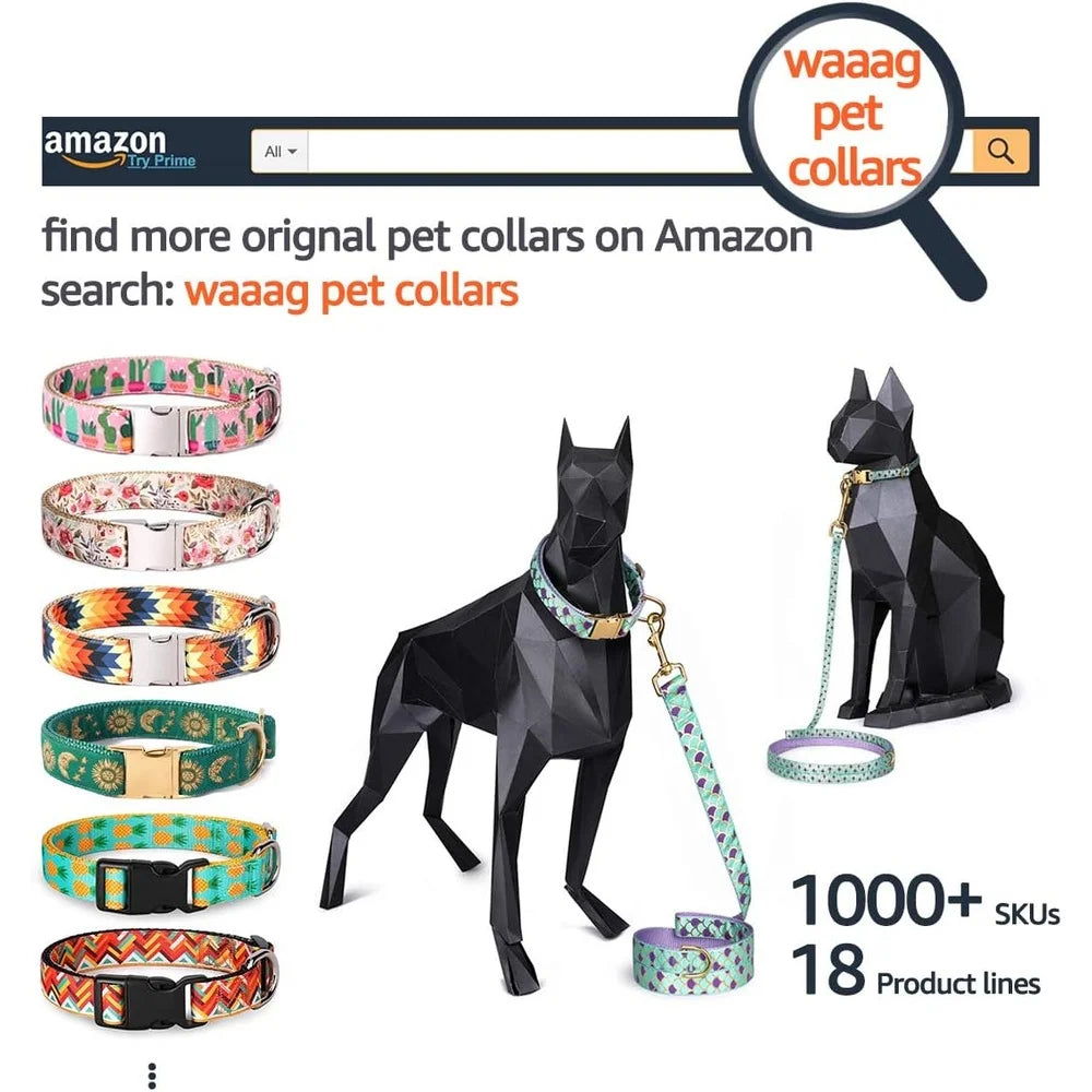 Crescent Moon Stars Dog Cat Collar Leash Harness Nylon Handmade Large Pets Unique Design Pack of 1