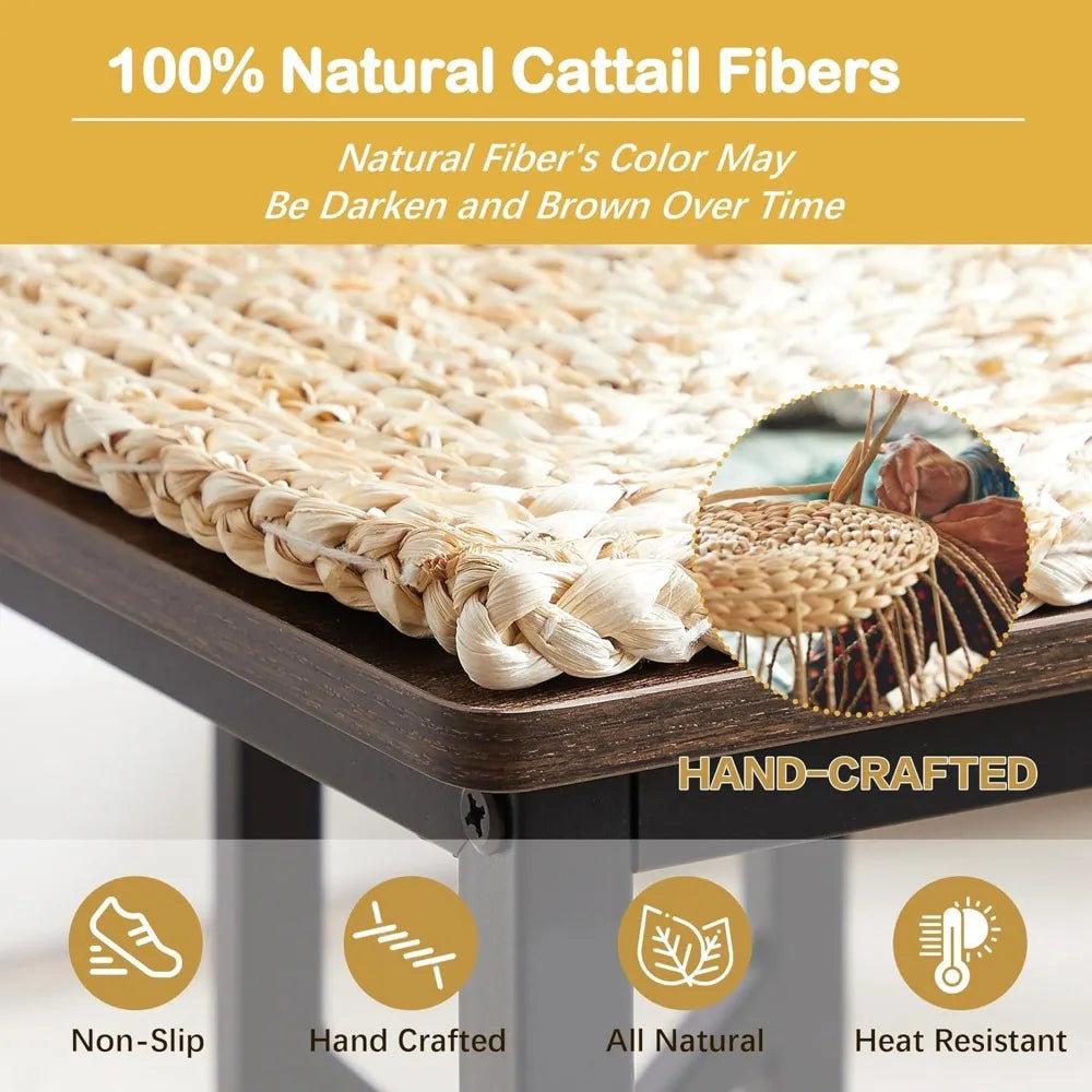 43.3" Dining Table Sets, Farmhouse Kitchen Table for 4 with 3 Seats & Wicker Seat Cushions,Metal Frame Space-Saving Adjustable