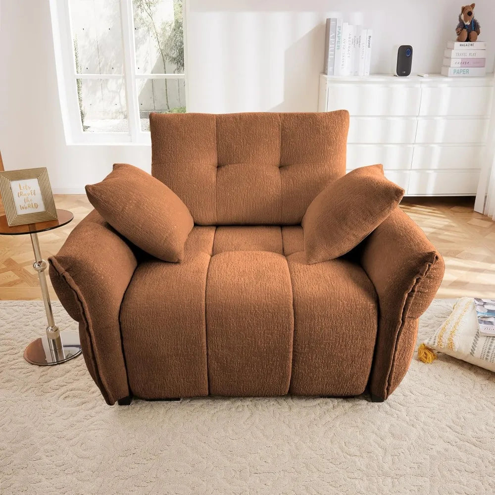 47.2" Modern Chenille Armchair Sofa with 2 Throw Pillows & Ergonomic Design, Deep Seat Couch with High-Resilience Cushions & Stu