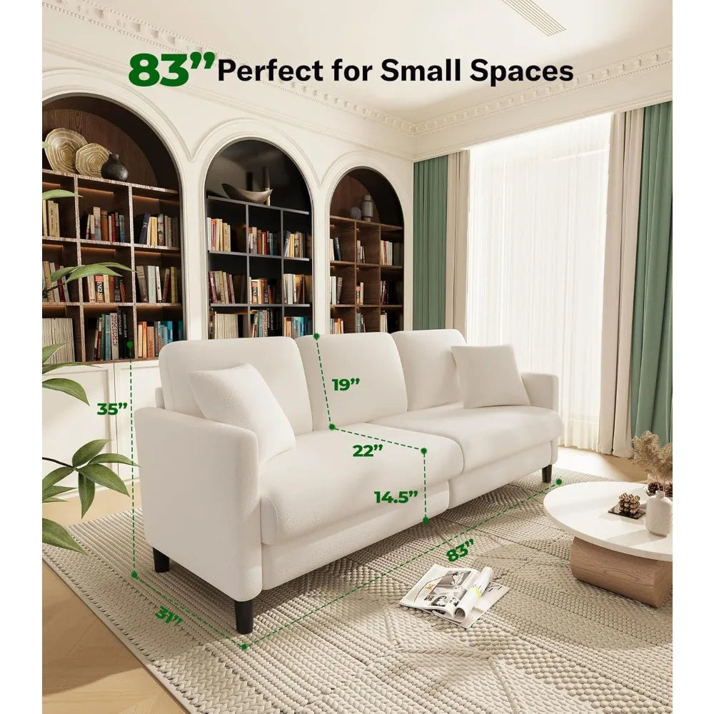 83" Sofas for Living Room, Comfy Love Seat Couches, Teddy Fleece Loveseat Sofa, Tool-Free Setup Couches for Living Room, All-Woo