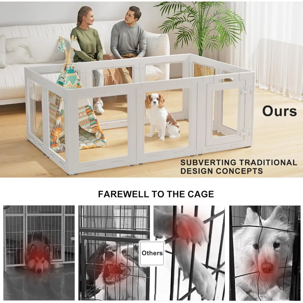 Acrylic Dog Playpen with Door, 23.6 Puppy Playpen, Easy Assemble Pet Fence, 10-Panel for Puppies/Small Dog Play Pen Indoor