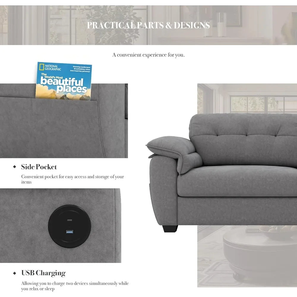 87" modern sofa, comfy sofa couch w/extra deep seats, 2/3 seater couches w/usb charging ports & side pockets, sleeper sofas for