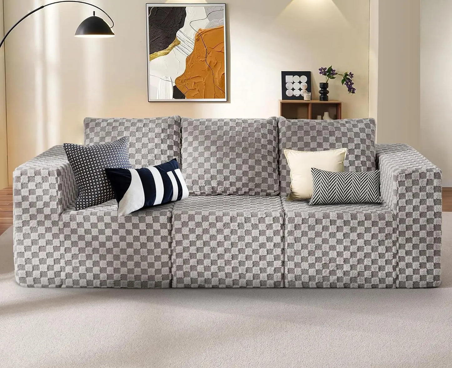 Modular Sectional Sofa 3-Seater Modular Couch with Deep Seat Memory Foam Cloud Chair with Pillows Oversized Sectional Sofa