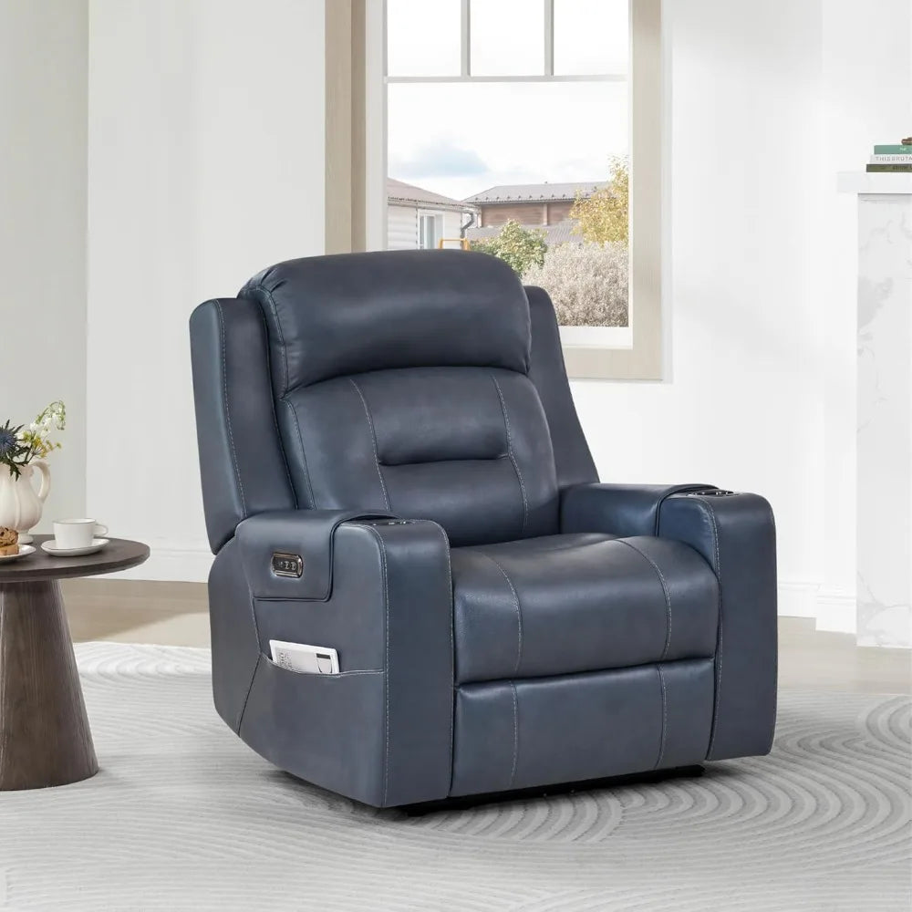 Genuine Leather Power Recliner Chairs for Adults, Lay Flat Recliner with Power Headrest, USB Ports and Cup Holders