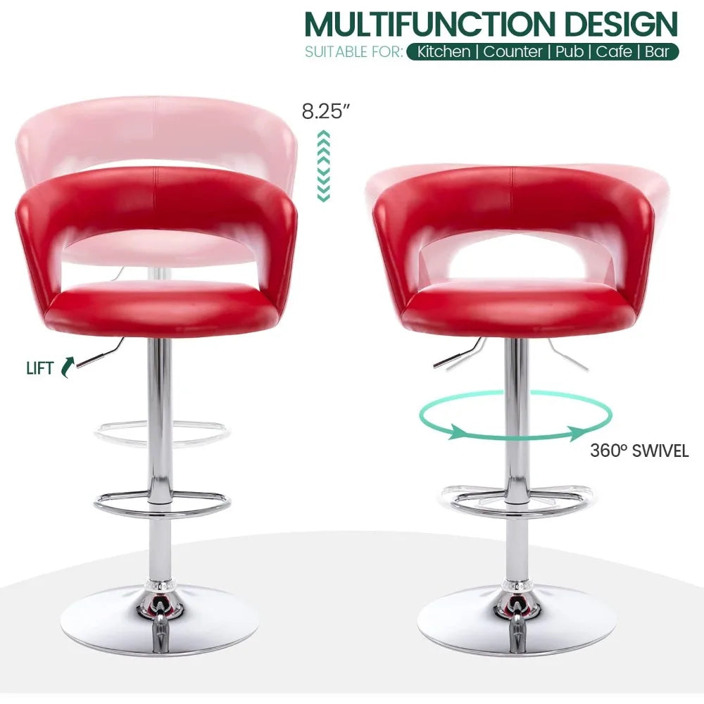 WideBar Stool,Modern PU Leather Swivel Adjustable Barstool with Hollow Back and Arms,Upholstered Airlift CounterHeight Bar Chair