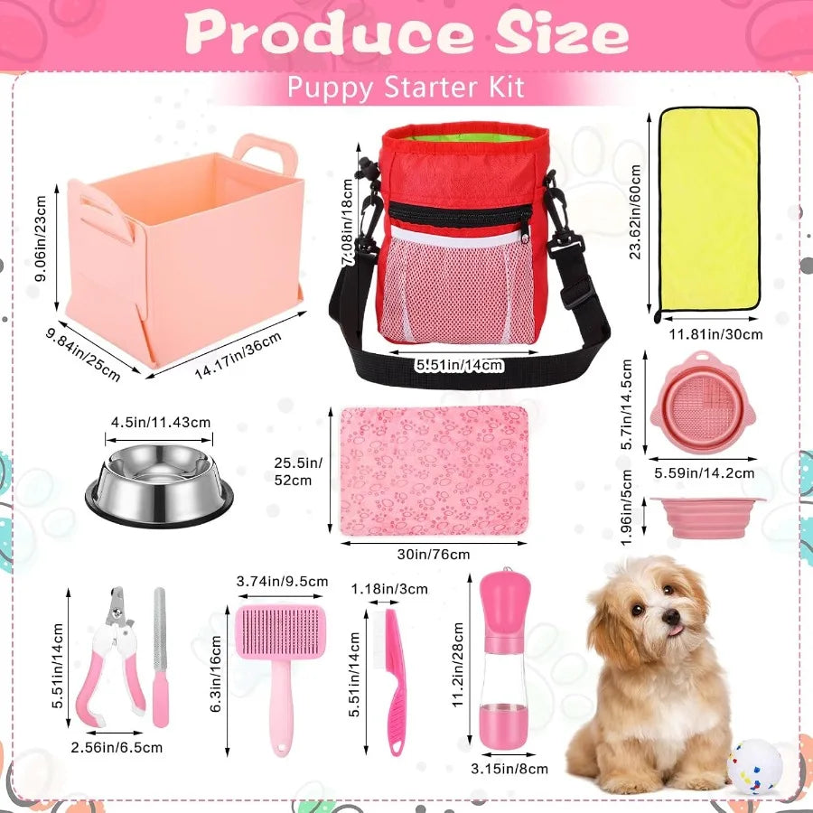 65 Pcs Puppy Supplies Starter Kit Small Dog Essentials Includes Dog Leash Toys Bowl Brushes Water Bottles pet Blankets Puppy Ac