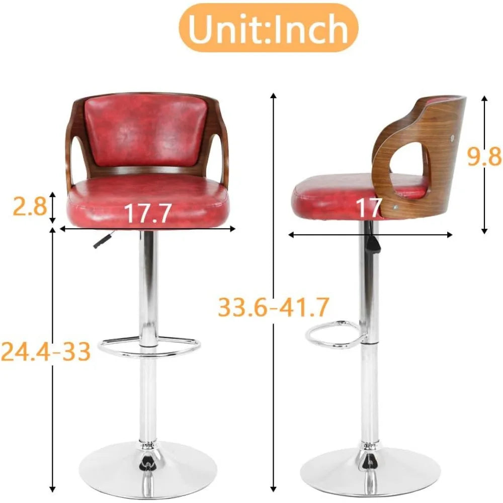 Set of 2 Barstools Height Adjustable Counter Stools Modern Bar Stool Beech Bar Chairs Swivel Bar Stool PU Leather Hydraulic