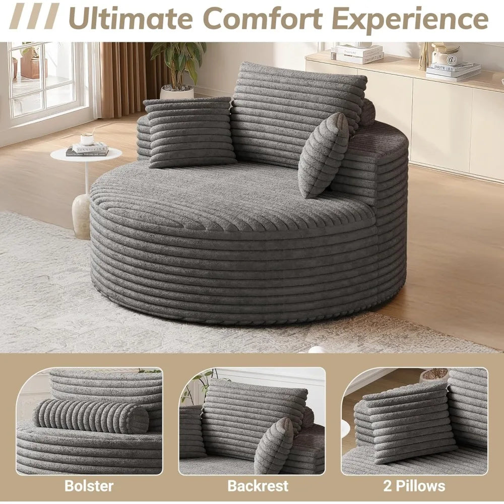 50" Oversized Round Chair Lounge Chaise Indoor, Upholstered Corduroy Sofa with Deep Seat, Single Circle Sofa Chair for Living