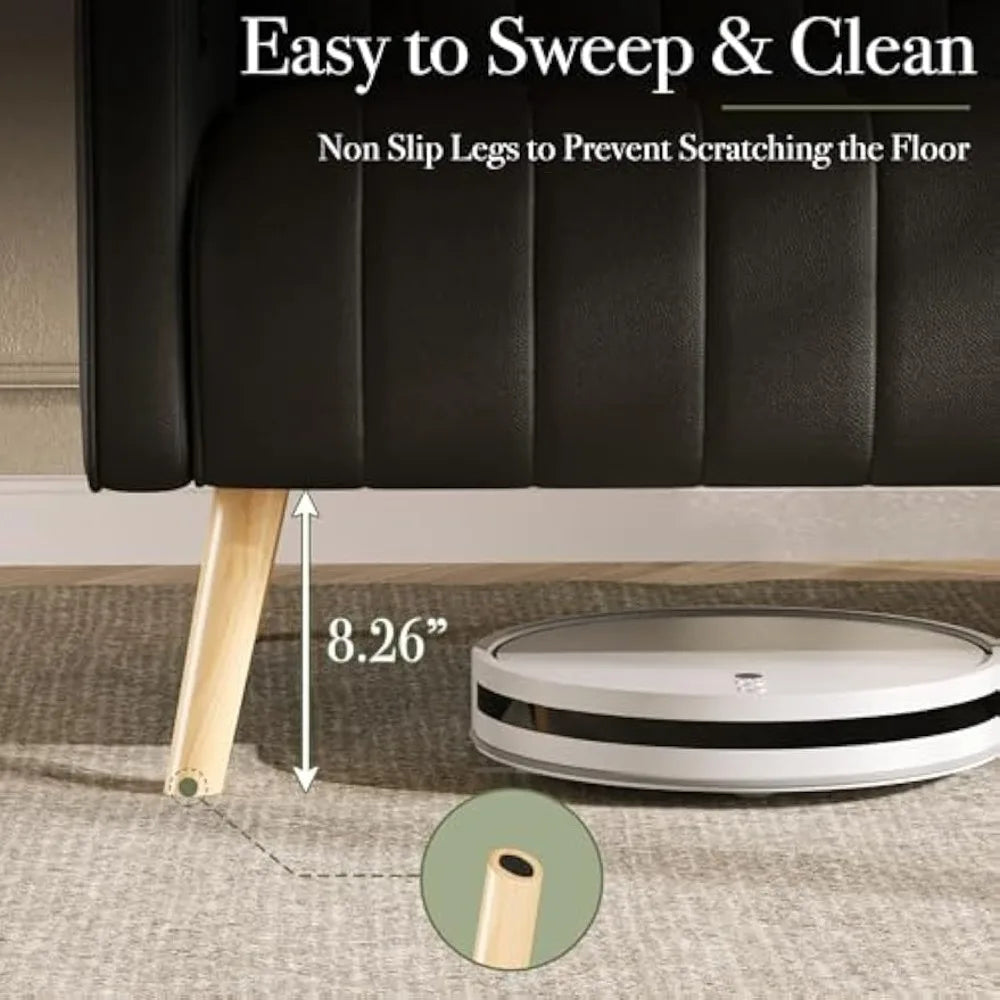 57” W Loveseat Sofa, Small Black Faux Leather Couch w/USB Charging Ports, Mid Century Modern Tufted Love Seat Couches