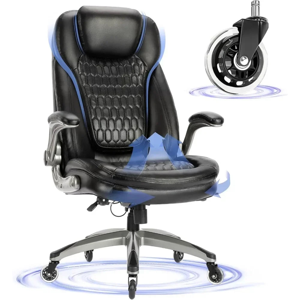 Executive Office Chair-Ergonomic Computer Desk Chairs, High Back Leather Chairs w/Padded Flip-up Arms, Swivel Home Office Chair