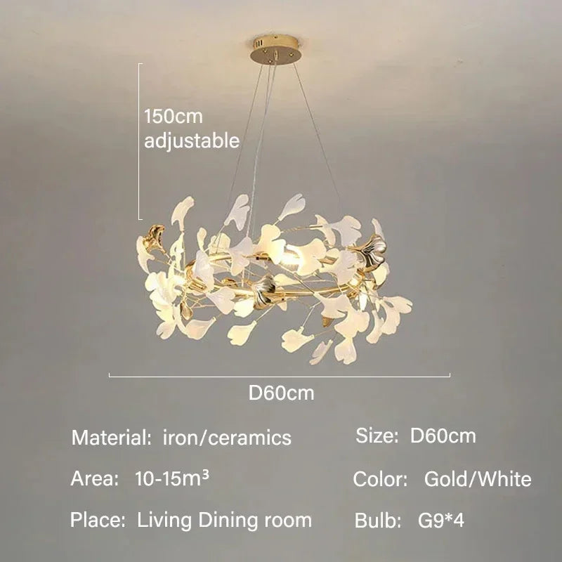 Modern Luxury Ginkgo LED Chandeliers Living Dining Room Home Pendant Lights Hotel Restaurant Decor Elegant Lights Fixture