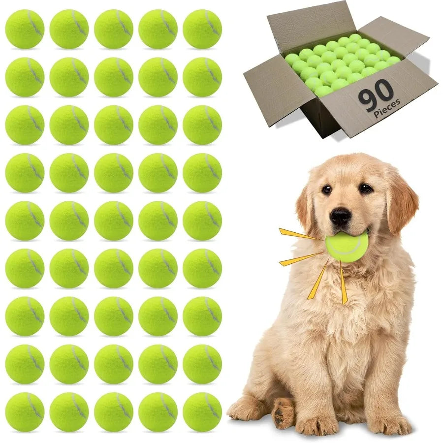 Dog Tennis Balls90 Pack 2.5 inch Floatable Squeaky Tennis Balls for Fetch Exercise Natural Rubber Squeaky Dog Ball Training Saf