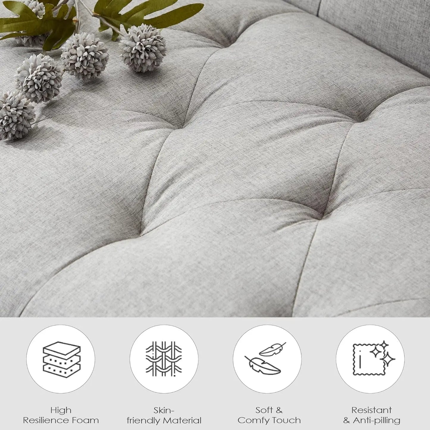 Mid-Century Modern Tufted Loveseat Sofa Set w/ 2 USB & 2 Cupholders, 3 Piece Living Room Furniture Sets, Small Love Seat Couches