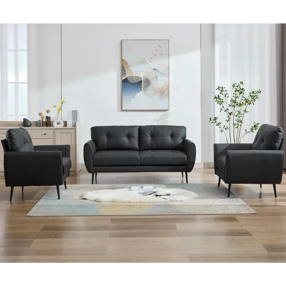 Sofa Couch 61" Small Loveseat Couches for Living Room Leather Couch Mid Century Modern Tufted Mini Sofa Comfy Office