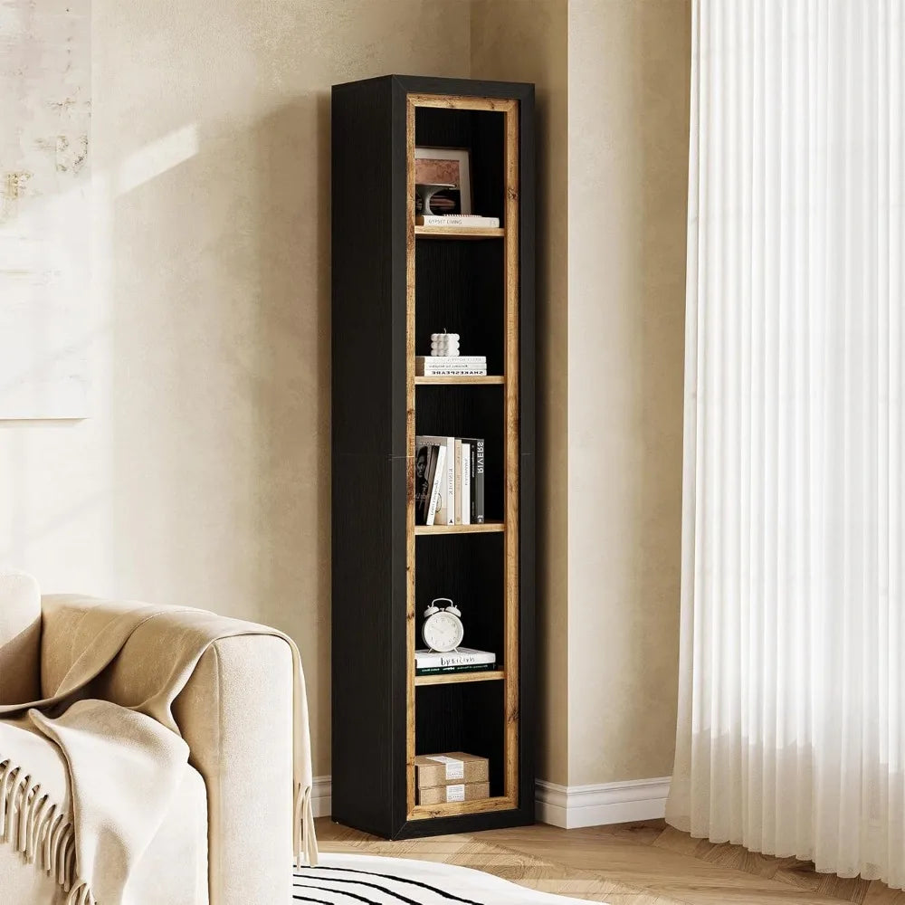 5-Shelf Tall Narrow Bookcase with Open Cubes for Modern Living and Bedroom Storage