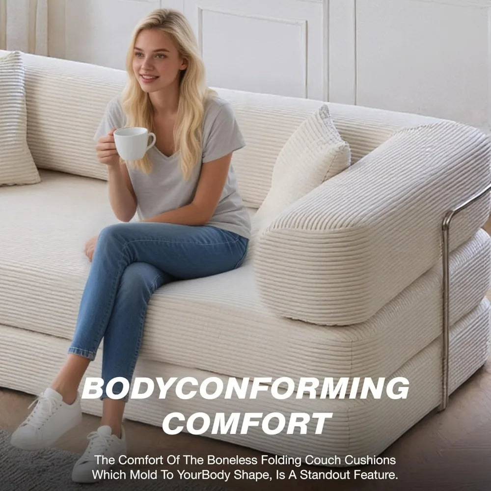 Sleeper Sofa Bed,4-in-1 Convertible Folding Boneless Couch,Foldable Love Seat with Blanket Pillow Corduroy Floor Futon Couch