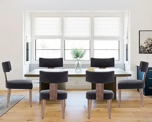 Mid Century Modern Dining Chairs Set of 6, Farmhouse Linen Fabric Upholstered Accent Curved Backrest Kitchen Chairs, with Ha