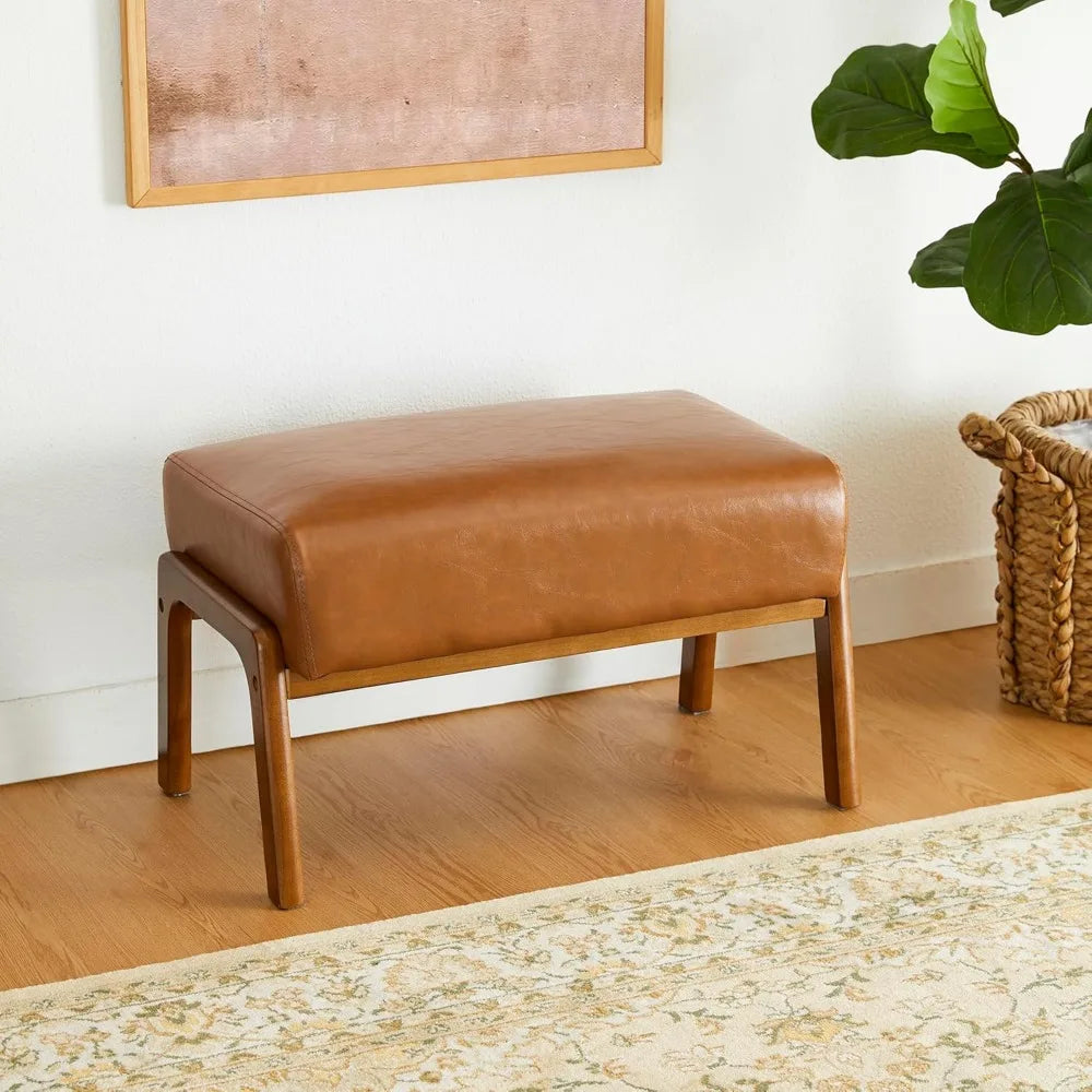 15.5"(H) Footrest Stool, Leatherette Ottoman, Accent Padded Sofa Foot Stool for Accent Chair, Wood Frame Foot Rest Ottoman for