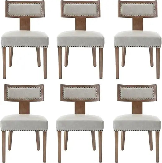 Mid Century Modern Dining Chairs Set of 6, Farmhouse Linen Fabric Upholstered Accent Curved Backrest Kitchen Chairs, with Ha