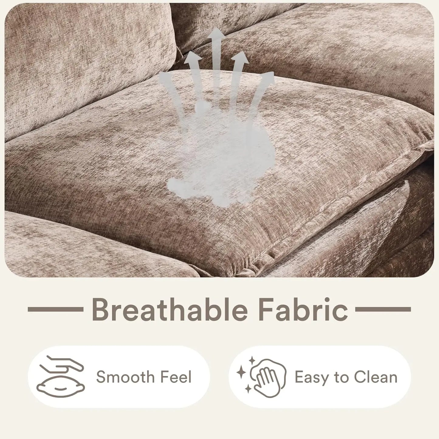 122" Sectional Couch 3-Seat Deep Sofa Couch with Ottoman Modern L Shape Sectional Sofa Chenille Upholstered for Living Room, Ap