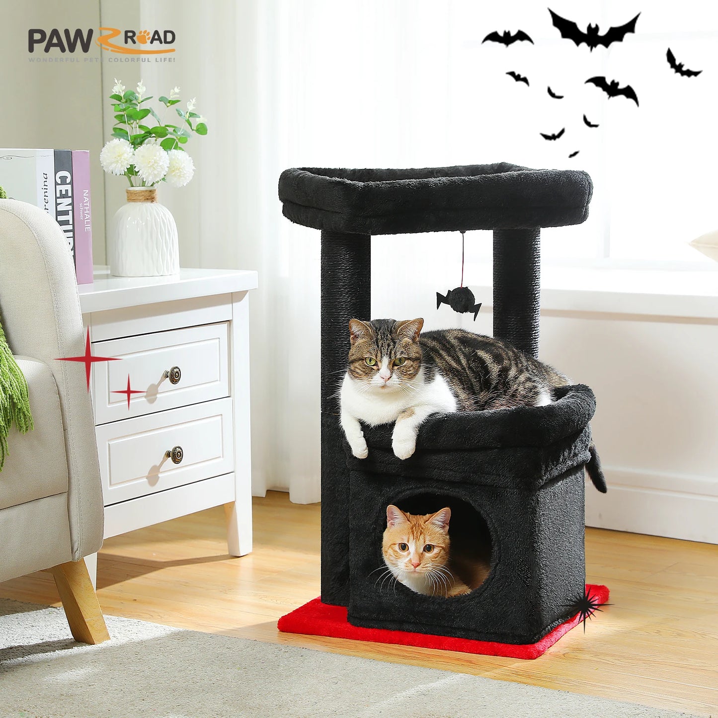 Cat Tree Cat Tower with Cozy Condo, Wide Top Perch,Natural Sisal Posts, Soft Plush,Playful Pom-Pom Suitable for 1-2 Indoor Cats